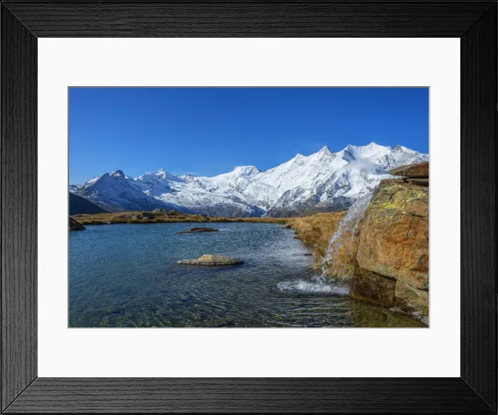 Framed Print : Mountain lake at Kreuzboden with Mischabel mountain range, Ss-Grund, Valais Framed Print : Mountain lake at Kreuzboden with Mischabel mountain range, Ss-Grund, Valais