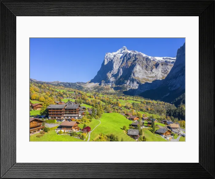 Framed Print : Aerial view on Grindelwald and Wetterhorn, Berner Oberland, Switzerland