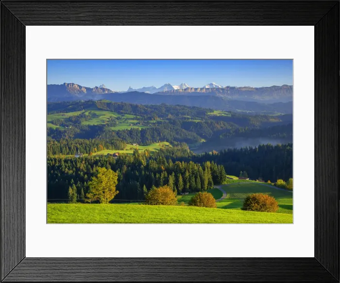 Framed Print : View over the Emmental on the Bernese Alps, Berner Oberland, Switzerland Framed Print : View over the Emmental on the Bernese Alps, Berner Oberland, Switzerland