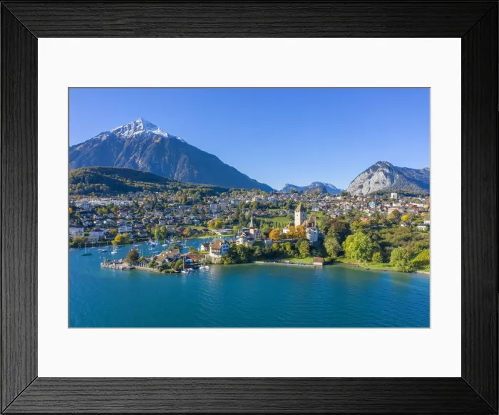 Framed Print : Aerial view on Spiez and Lake Thun, Berner Oberland, Switzerland Framed Print : Aerial view on Spiez and Lake Thun, Berner Oberland, Switzerland