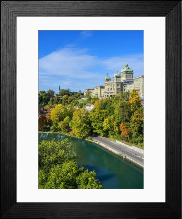 Framed Print : Swiss parliament building with river Aare, Berne, Switzerland