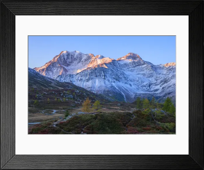 Framed Print : Early morning view on Simplon pass and Fletschhorn, Valais, Switzerland