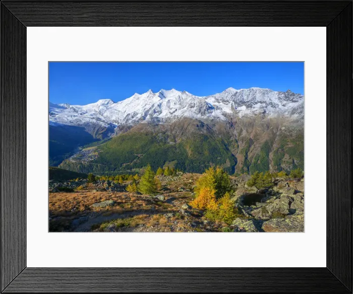 Framed Print : View from Kreuzboden on Ss-Fee and the Mischabel mountain range, Valais, Switzerland Framed Print : View from Kreuzboden on Ss-Fee and the Mischabel mountain range, Valais, Switzerland