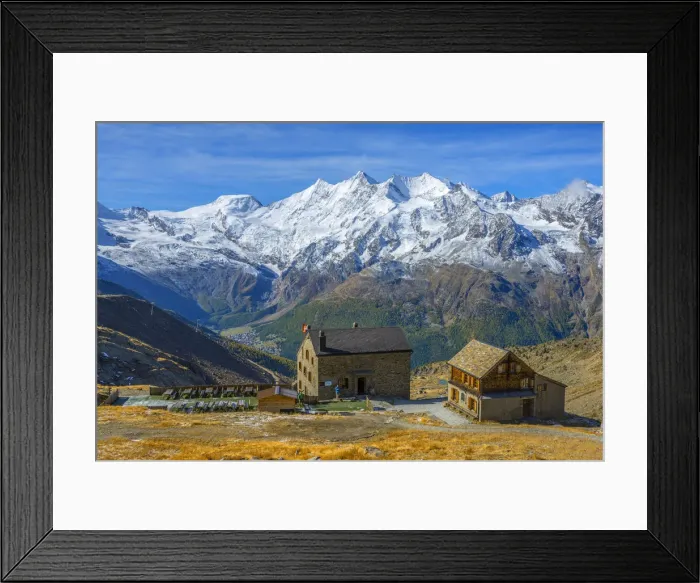 Framed Print : View on the Weissmies mountain hut with Ss-Fee and the Mischabel mountain range, Ss-Grund, Valais, Switzerland Framed Print : View on the Weissmies mountain hut with Ss-Fee and the Mischabel mountain range, Ss-Grund, Valais, Switzerland