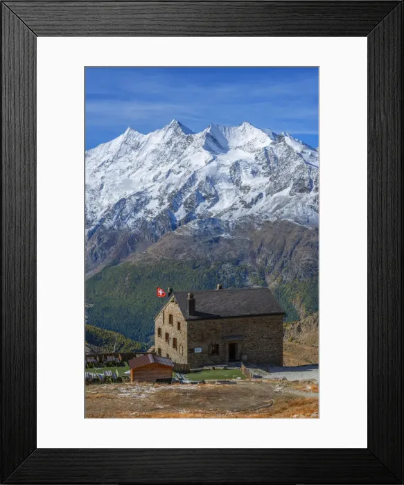 Framed Print : View on the Weissmies mountain hut with Ss-Fee and the Mischabel mountain range, Ss-Grund, Valais, Switzerland Framed Print : View on the Weissmies mountain hut with Ss-Fee and the Mischabel mountain range, Ss-Grund, Valais, Switzerland