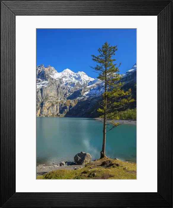 Framed Print : Lake Oeschinen with Blumlisalp mountain range, Kandersteg, Berner Oberland, Switzerland