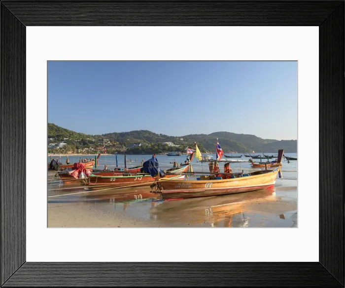 Framed Print : Long tail boats on Kata Beach, Phuket, Thailand