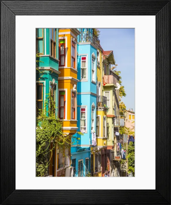Framed Print : Colourful houses, Balat district, Istanbul, Turkey