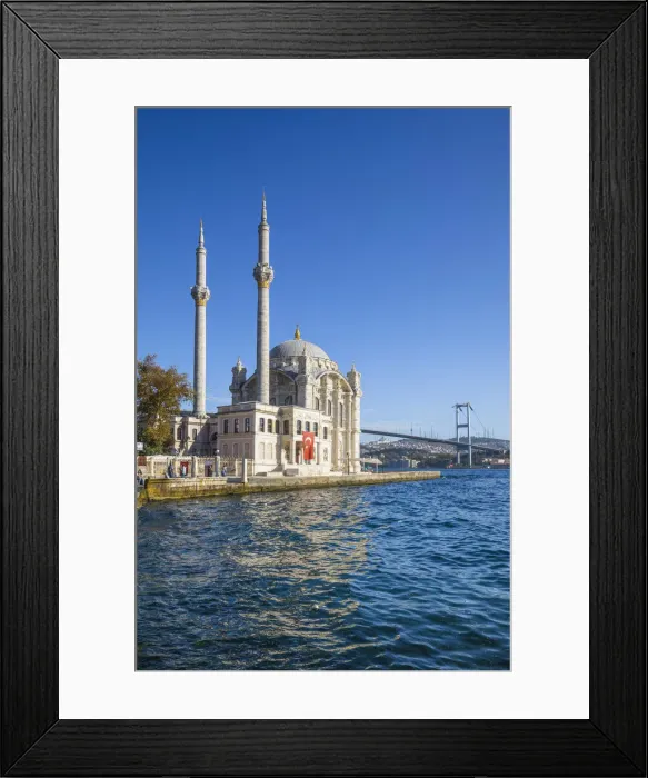 Framed Print : Ortakoy Camii (Mosque) and the Bosphorus Bridge, Ortakoy, Istanbul, Turkey