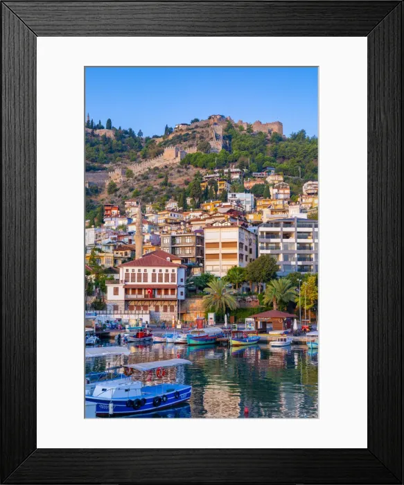 Framed Print : Alanya Harbour, Kuyularonu Mosque and the Castle, Alanya, Turkey Framed Print : Alanya Harbour, Kuyularonu Mosque and the Castle, Alanya, Turkey