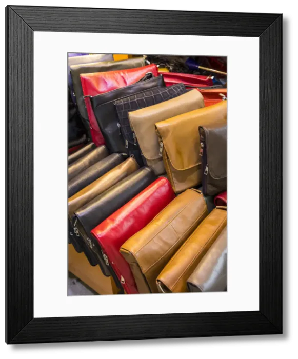 Framed Print : Leather handbags for sale, Grand Bazaar, Istanbul, Turkey