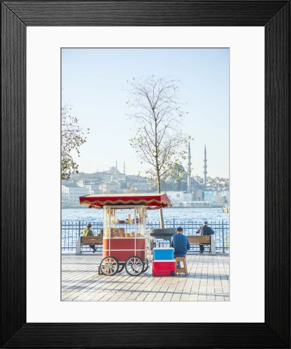 Framed Print : Food vendor selling simit, Golden Horn, Istanbul, Turkey Framed Print : Food vendor selling simit, Golden Horn, Istanbul, Turkey