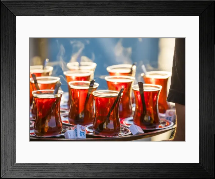 Framed Print : Tray containing glasses of tea, Istanbul, Turkey Framed Print : Tray containing glasses of tea, Istanbul, Turkey