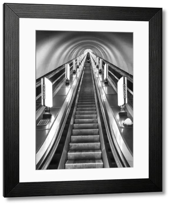 Framed Print : Ukraine, Kyiv, Arsenalna Metro Station Escalators, Currently The Deepest Station In