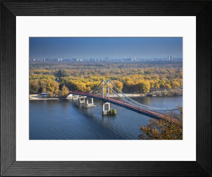 Framed Print : Ukraine. Kyiv. Parkovy Pedestrian Bridge Crosses The Dnieper River