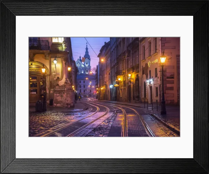 Framed Print : Ukraine, Lviv, Electric Commuter Trolley, Medieval Cobblestone Streets Framed Print : Ukraine, Lviv, Electric Commuter Trolley, Medieval Cobblestone Streets