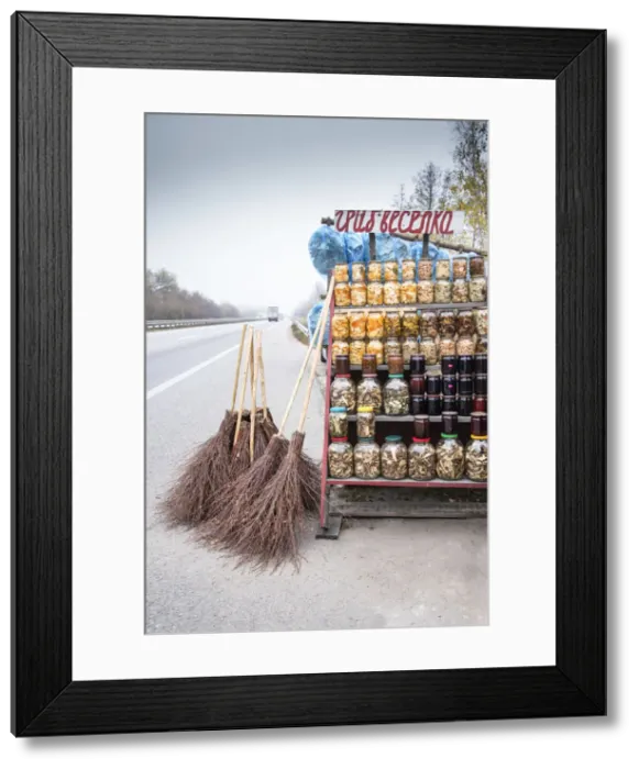 Framed Print : Ukraine, Countryside, Roadside Farm Stand, Mushrooms, Honey, Apples, Jams And Brooms Framed Print : Ukraine, Countryside, Roadside Farm Stand, Mushrooms, Honey, Apples, Jams And Brooms