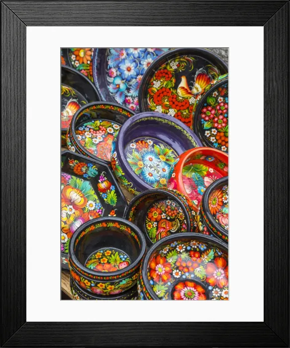 Framed Print : Colourful laquered bowls, Souvenirs, Kiev (Kyiv), Ukraine Framed Print : Colourful laquered bowls, Souvenirs, Kiev (Kyiv), Ukraine