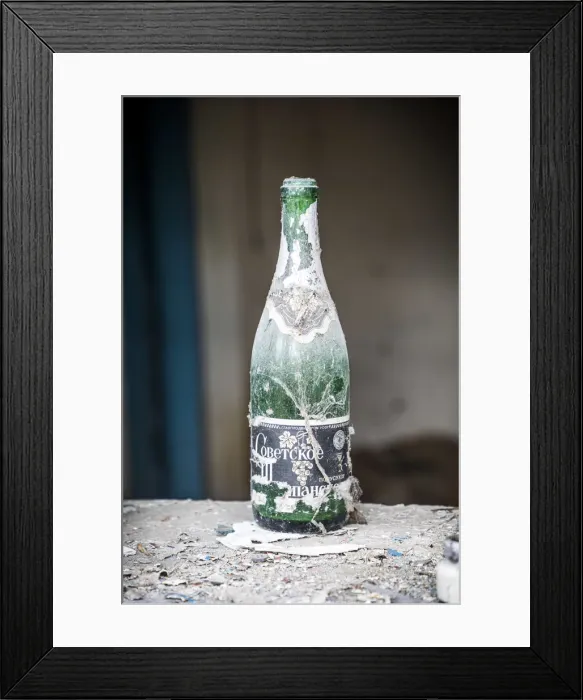 Framed Print : Bottle on window sill, Abandoned village inside the Chernobyl Exclusion Zone, Ukraine