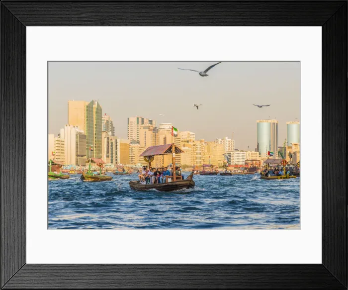 Framed Print : Abra boats on Dubai Creek, Dubai, United Arab Emirates Framed Print : Abra boats on Dubai Creek, Dubai, United Arab Emirates