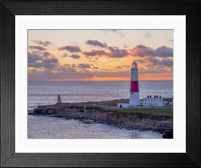 Framed Print : UK, England, Dorset, Portland Bill, Portland Bill Lighthouse, Sunset