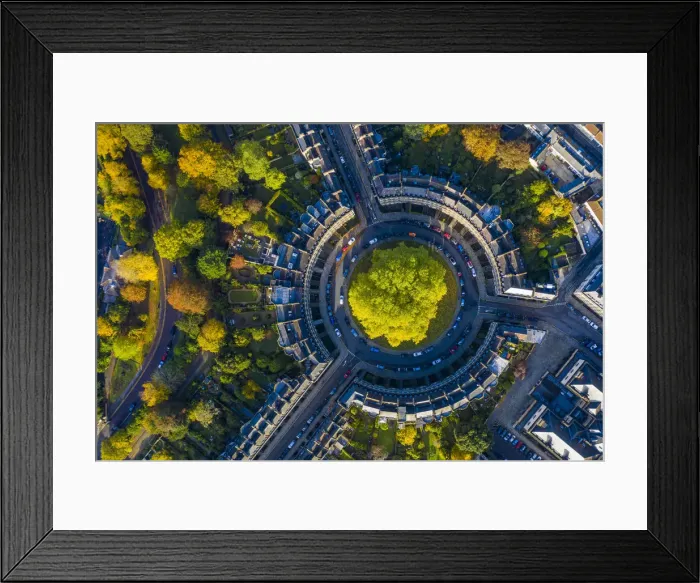 Framed Print : Aerial view over the Georgian housing of The Circus, Bath, Somerset, England Framed Print : Aerial view over the Georgian housing of The Circus, Bath, Somerset, England