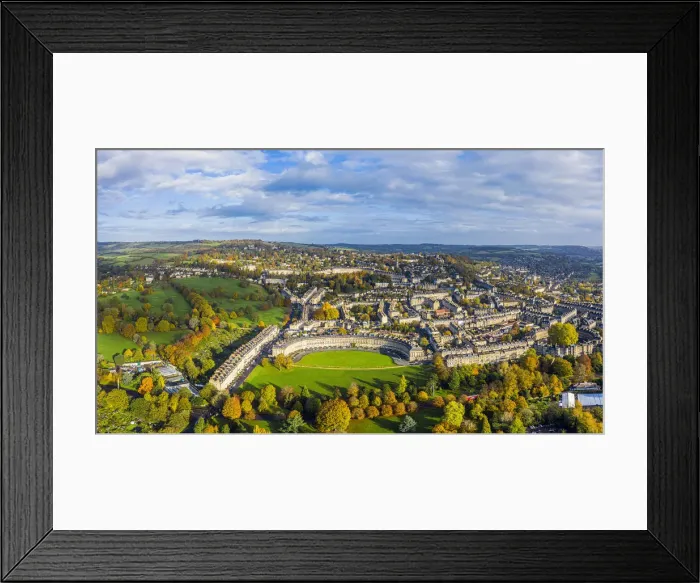 Framed Print : Aerial view over the Georgian city of Bath, Royal Victoria Park and Royal Cresent Framed Print : Aerial view over the Georgian city of Bath, Royal Victoria Park and Royal Cresent
