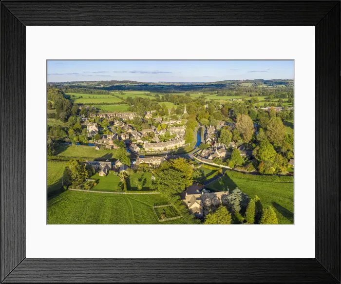 Framed Print : Aerial view over the village of Lower Slaughther in the Cotswolds, Gloustershire, England