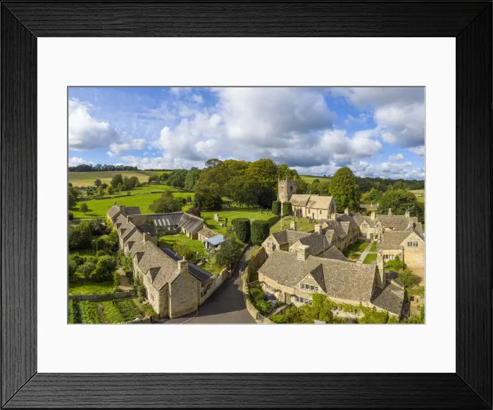Framed Print : Aerial view over the village of Upper Slaughter in the Cotswolds, Gloustershire, England Framed Print : Aerial view over the village of Upper Slaughter in the Cotswolds, Gloustershire, England