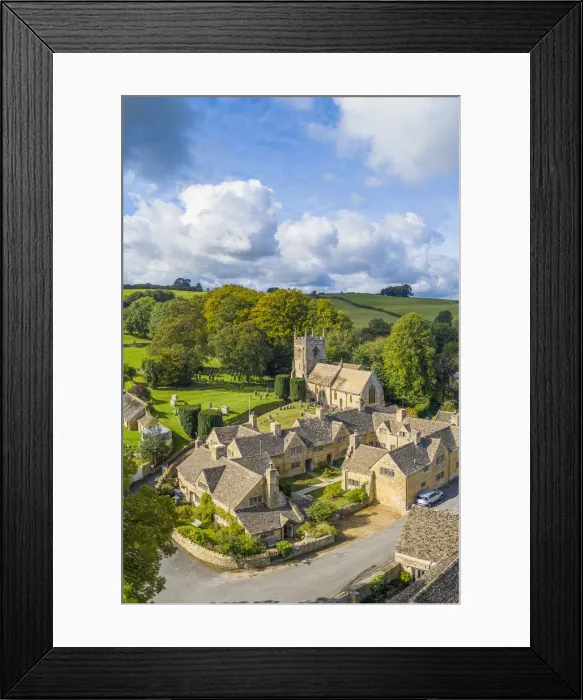 Framed Print : Aerial view over the village of Upper Slaughter in the Cotswolds, Gloustershire, England