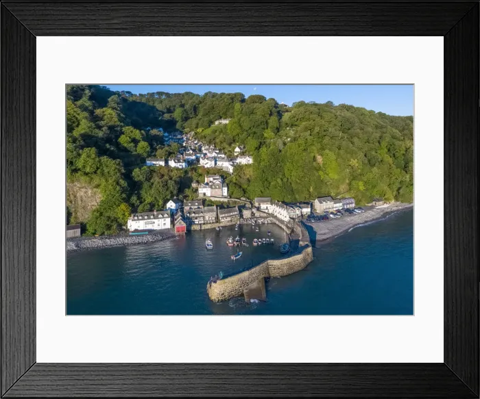 Framed Print : Aerial elevated view over Clovelly on the North Devon coast, Devon, United Kingdom Framed Print : Aerial elevated view over Clovelly on the North Devon coast, Devon, United Kingdom