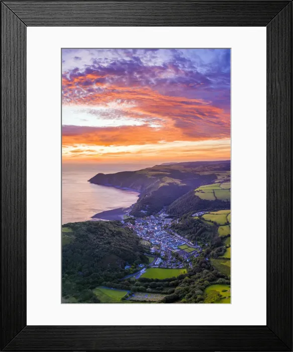 Framed Print : Sunrise over Lynton, Emoor National Park, North Devon, England Framed Print : Sunrise over Lynton, Emoor National Park, North Devon, England
