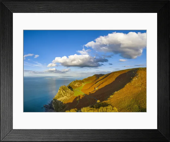 Framed Print : Elevated view over the stunning Valley of the Rocks near Lynton, Emoor National Park Framed Print : Elevated view over the stunning Valley of the Rocks near Lynton, Emoor National Park