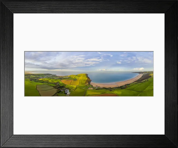 Framed Print : Aerial view over Putsborough beach towards Woolacombe, Morte Bay, North Devon, England Framed Print : Aerial view over Putsborough beach towards Woolacombe, Morte Bay, North Devon, England