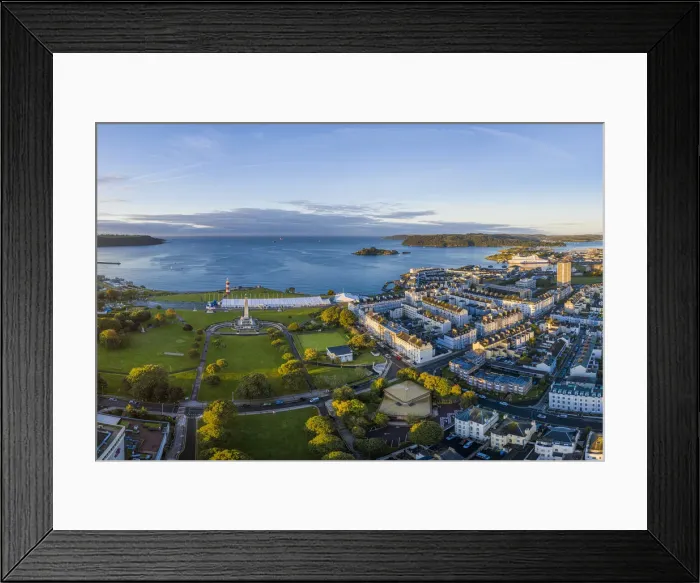 Framed Print : Plymouth, city skyline, Hoe park and lighthouse, Plymouth Sound, Devon, England Framed Print : Plymouth, city skyline, Hoe park and lighthouse, Plymouth Sound, Devon, England