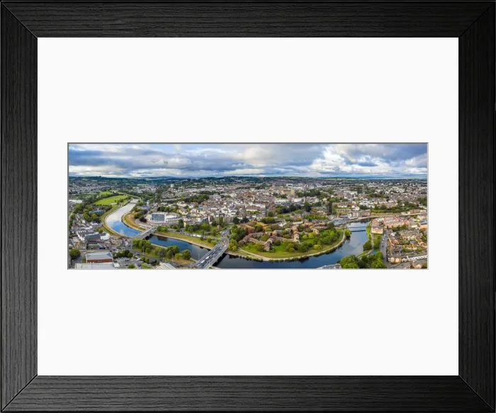 Framed Print : Aerial view over Exeter city centre and the river Exe, Devon, England Framed Print : Aerial view over Exeter city centre and the river Exe, Devon, England