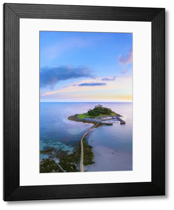 Framed Print : Aerial dusk view over Saint Michaels Mount, Marazion, near Penzance, Cornwall Framed Print : Aerial dusk view over Saint Michaels Mount, Marazion, near Penzance, Cornwall