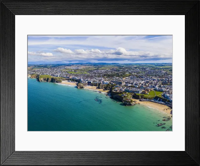 Framed Print : Aerial view over the sandy beaches of Newquay, Cornwall, England Framed Print : Aerial view over the sandy beaches of Newquay, Cornwall, England