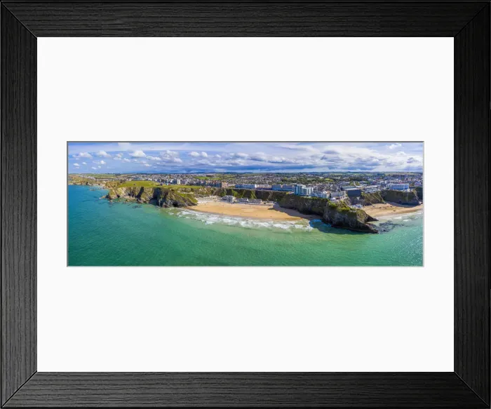 Framed Print : Aerial view over the sandy beaches of Newquay, Cornwall, England Framed Print : Aerial view over the sandy beaches of Newquay, Cornwall, England