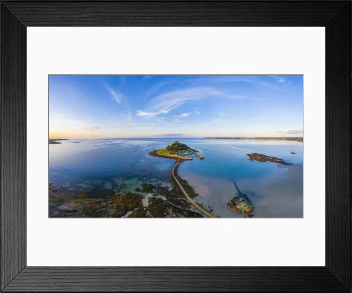 Framed Print : Aerial view over Saint Michaels Mount, Marazion, near Penzance, Cornwall, England