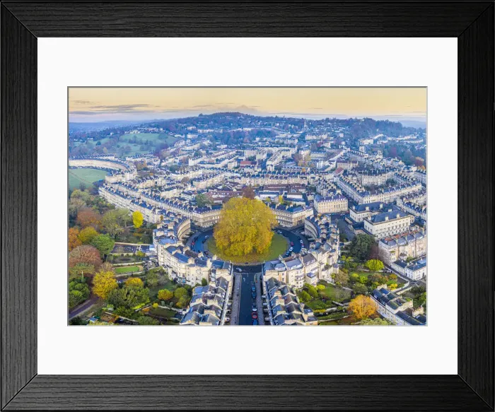 Framed Print : Aerial view over the Georgian housing of The Circus, Bath, Somerset, England Framed Print : Aerial view over the Georgian housing of The Circus, Bath, Somerset, England