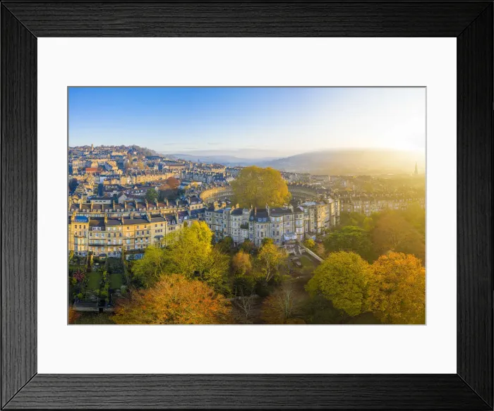 Framed Print : Aerial view over the Georgian housing of The Circus, Bath, Somerset, England Framed Print : Aerial view over the Georgian housing of The Circus, Bath, Somerset, England