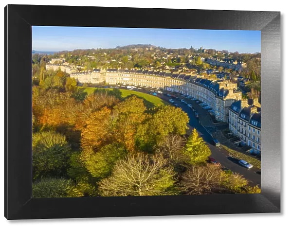 Aerial view over the Georgian city of Bath and Lansdown Cresent, Somerset, England