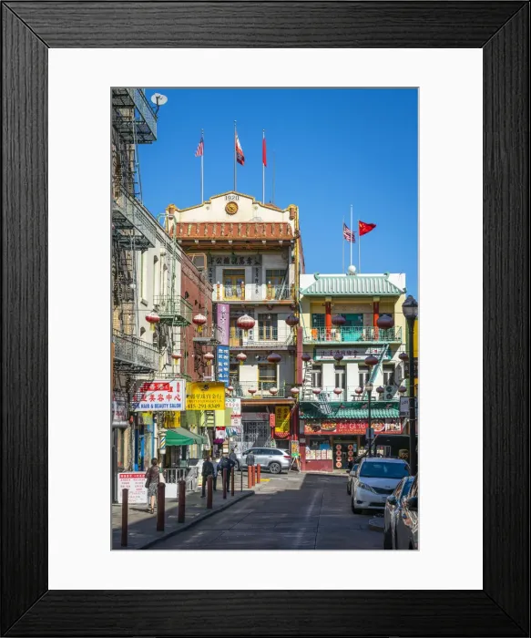 Framed Print : Chinese lanterns hanging over street amidst buildings in Chinatown, San Francisco Framed Print : Chinese lanterns hanging over street amidst buildings in Chinatown, San Francisco
