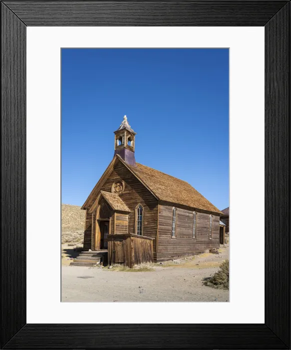 Framed Print : Wooden Bodie Methodist Church in ghost town, Mono County, Sierra Nevada