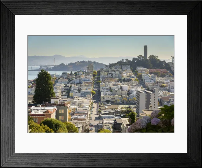 Framed Print : Cityscape view of Telegraph Hill, Coit Tower and North Beach from the top of Lombard Framed Print : Cityscape view of Telegraph Hill, Coit Tower and North Beach from the top of Lombard