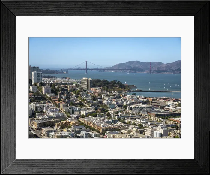 Framed Print : Cityscape near famous Golden Gate Bridge against blue sky on sunny day, San Francisco Framed Print : Cityscape near famous Golden Gate Bridge against blue sky on sunny day, San Francisco