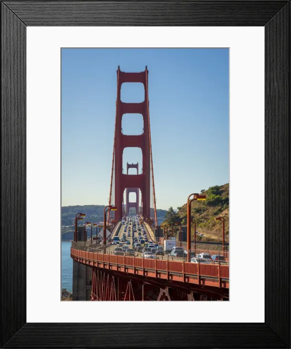 Framed Print : Traffic on famous Golden Gate Bridge against clear sky, San Francisco