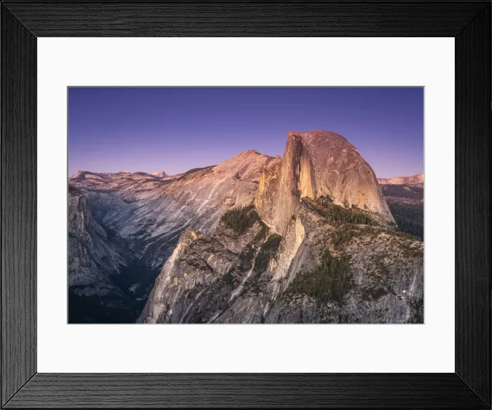 Framed Print : Scenic view of Half Dome granite rock formation at Yosemite National Park after sunset Framed Print : Scenic view of Half Dome granite rock formation at Yosemite National Park after sunset