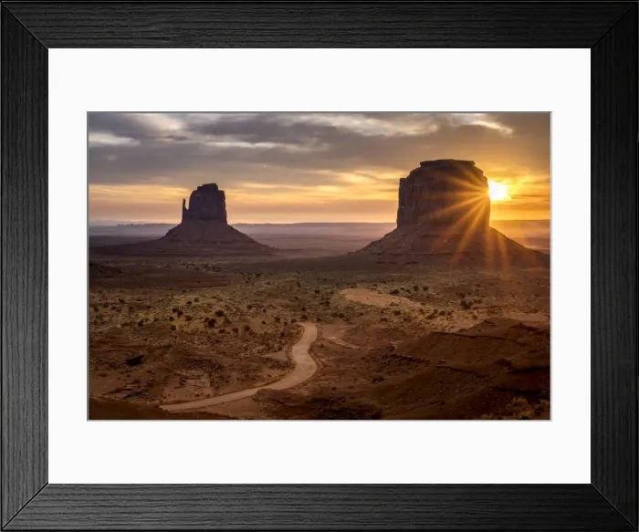 Framed Print : Scenic view of The Mittens at sunrise, Monument Valley, Arizona, USA